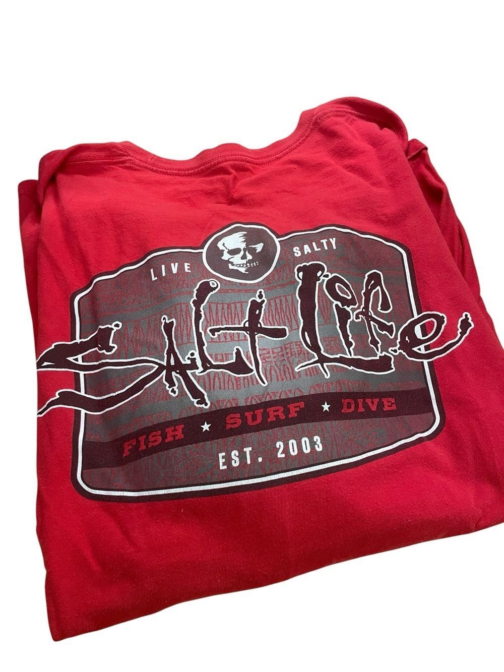 Salt Life Red Graphic long sleeved Tee with Bold Skull Logo